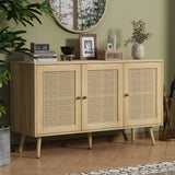 Garvee Buffet Cabinet with Storage Rattan Sideboard Adjustable Shelves Modern Coffee Bar Credenza Kitchen Living Room Entryway 47.2" Natural - Oak