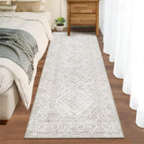 Garvee Washable Runner Rug 2x6 Vintage Non Slip Kitchen Rugs Beige Taupe for Entryway Bathroom Bedroom - Moroccan|Ivory