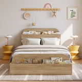 Garvee Twin XL Size Bed Frame with Storage Headboard and Raised-Footboard for Bedroom, Natural Wood, Low Platform, Sturdy Slats Support - Natural