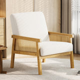 Garvee Boucle Accent Chair Rattan Armchair Wooden Frame High Back Upholstered Reading Chair Leisure Chair White - Boucle, White