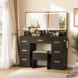Garvee Vanity Desk with Large Mirror and Lights Makeup Vanity Table with Power Outlet 45.9 in for Powder Room and Bedroom White - Black