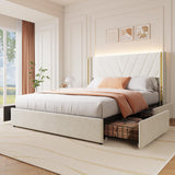 Garvee Full Upholstered Led Bed Frame with Wingback Headboard and 4 Storage Drawers, Full Size, Velvet