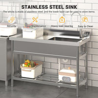 Garvee Évier utilitaire en acier inoxydable 47"L x 20"P x 37"H - Évier simple sur pied avec robinet d'eau chaude et froide pour cuisine, buanderie, restaurant, garage, jardin