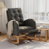 Garvee Nursery Rocking Chair with Adjustable Footrest, Linen Fabric Upholstery, Sturdy Wooden Legs, High Backrest, Dark Grey for Living Room or Bedroom - Linen Grey