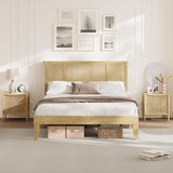 Garvee Full Size Rattan Bed Frame with Natural Woven Headboard, Storage Drawers, Metal Platform Base, Quiet Design, Durable Bedroom Furniture