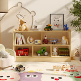 Garvee Wooden Bookshelf 5-Section 2-Tier Toy Storage Organizer Kids Book Shelf Playroom Nursery Classroom 23.6" Natural Wood - Natural Wood