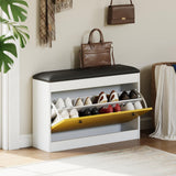 Garvee Shoe Storage Bench With Flip Drawer & PU Cushion For Entryway Bedroom Living Room 31.5 in Modern Black