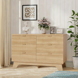 Garvee 6 Drawer Dresser Mid Century Modern Fluted Chest with Gold Handle for Bedroom Living Room Hallway Entryway 47" Oak