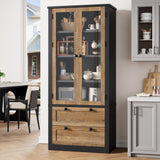 Garvee 72" Tall Kitchen Pantry Cabinet with Glass Doors and Adjustable Shelves for Dining Room Bathroom Living Room Black Brown - Black + Brown