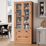 Garvee 72" Tall Kitchen Pantry Cabinet Walnut - Modern Storage Cabinet with Glass Doors, Adjustable Shelves for Dining Room, Bathroom, Living Room - Walnut