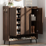Garvee Large Shoe Cabinet with 3 Doors Adjustable Shelves Shoe Organizer for Hallway Entryway Living Room Nut-Brown