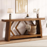 Garvee 70.9 Inch All-Wood Console Table With Ultra-Stable Trapezoid Legs For Living Room And Hallway, Rustic Brown, Narrow Profile - Rustic Brown