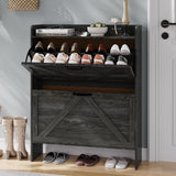 Garvee Shoe Storage Cabinet With 2 Flip Drawers Slim Freestanding Organizer For Entryway Hallway Black - Black