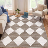 Garvee 5x7 Washable Area Rug for Living Room Bedroom, Modern Checkered Carpet, Non Slip, Soft Low Pile, Brown - Checkered|Brown