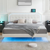Garvee Floating Bed Frame Queen Size with RGB LED Headboard Adjustable Height Upholstered White