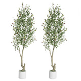 Garvee Faux Olive Tree 6ft with White Planter, Artificial Silk Plants for Indoor Home Office Décor, Green Leaves, Big Fruits, 2 Pack