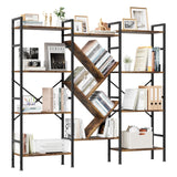 Garvee 4 Tier Book Shelf, Rustic Wooden Wide Bookcase with 12 Open Display Shelves for Living Room, Bedroom, Home & Office, 62.2x9.5x55.2in, Brown