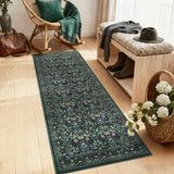 Garvee Washable 2x6 Runner Area Rug Non-Slip Low Pile Stain Resistant Soft Carpet Vintage Boho Floral Green for Hallway Kitchen Bedroom Laundry Bathroom - Green