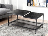 Garvee Industrial Couchtisch Set High-Low Design Metal Frame MDF Wood Look Modern Living Room Black
