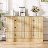Garvee 6 Drawer Dresser Fluted Horizontal Chest of Drawers for Bedroom 47" Wide Natural Wood with Metal Handles - Natural