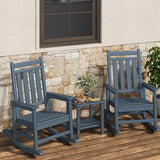 Garvee Poly Lumber Rocking Chair Outdoor Set of 2 with Side Table, HDPE High Back Porch Rocker Chairs for Adults, All Weather Resistant Patio Furniture, Navy Blue - Navy Blue