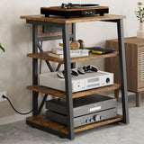 Garvee AV Media Stand With Power Outlet 4-Tier Adjustable Shelves Corner Audio Rack Tower Black