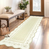 Garvee 2x6 Runner Rug Scalloped Kitchen Runner Rug Non Slip Washable Entryway Runners Modern Bordered Foldable Thin Accent Carpet Low Pile Soft Nursery Rugs Beige - Beige