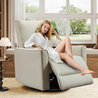 Garvee Swivel Rocking Manual Recliner Chair for Adults, Rocker Recliner Glider Deep Seat PU Leather Sofa Chair with High Backrest for Nursery, Living Room, Bedroom & Home Movie Theater, Beige