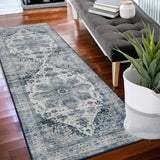 Garvee Runner Rug 2 x 6 Vintage Hallway Runner Rug Washable Rug Laundry Room Rug Kitchen Runner Rug for Hallway Laundry Bedside Rug, Aesthetic Rug Non-Shedding Anti-Slip Rug, Blue - Blue