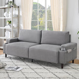 Garvee 81" Modern Loveseat Sofa With Cup Holder & Side Storage, 3-Seater Deep Cushion Couch For Living Room Bedroom Office, Compact Apartment-Size, Solid Wood Frame, Linen Fabric