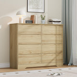 Garvee Wooden Dresser With 8 Drawers, Tall Modern Closet, Deep Storage, Large Chest, Natural Color, Bedroom Living Room Hallway Kids Room