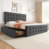 Garvee King Size Bed Frame With 4 Storage Drawers And Adjustable Linen Headboard, Platform Bed Frame With Wooden Slats, Dark Grey, Spacious And Elegant - Dark Grey