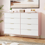 Garvee Fluted Dresser with 8 Drawers for Bedroom and Living Room, 55" Wide, Natural Wood, Metal Handles - Nutural