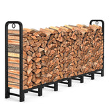 Garvee 8 ft Metal Firewood Rack Adjustable Fire Wood Rack Indoor Outdoor Log Holder Matte Black Heavy Duty