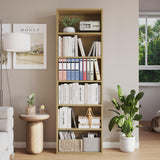 Garvee Tall Wooden Bookcase 6-Tier Open Shelves Rustic Design Durable Sturdy Build 23.6"W x 63.3"H Brown - Natural