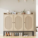 Garvee Shoe Cabinet with 3 Rattan Doors, Freestanding Shoe Storage Organizer with Adjustable Shelves, 7-Tier Shoe Storage Cabinet for Entryway, Hallway, Living Room, Closet, Natural - Original Wood Color + Back Panel Rattan
