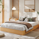 Garvee Full Size Wood Platform Bed Frame Without Headboard, Wood Slat Support, No Box Spring Needed, Modern Minimalist Style, Natural Wood Color - Pine