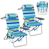 Garvee High Backpack Beach Chair for Adults 2 Pack Lightweight Portable Lay Flat Folding Beach Chair with 5 Positions Green Blue Teal