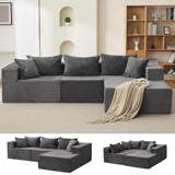 Garvee 106" Comfy Cloud Sectional Couch with Chaise, L Shaped Boneless Sofa, Gray, Right Facing Chaise for Living Room - Gray (Plush Corduroy Fabric) - Right