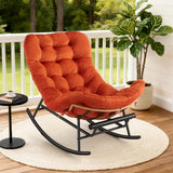 Garvee Rocking Chair Papasan Chair with Detachable Flannel Cushion & Extendable Footrest for Porch Lawn Bedroom Living Room Orange - Orange