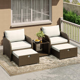 Garvee Patio Furniture Set 5-Piece PE Rattan Wicker Outdoor Seating Set with Ottomans and Glass Tabletop for Garden Balcony Lake Blue - Beige