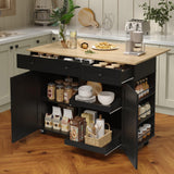 Garvee Rolling Kitchen Island With Drop Leaf Countertop, Charging Station & Storage, 47.2 in Mobile Kitchen Cart On Wheels, White - Black