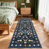 Garvee Washable Runner Rug 2x6, Floral Boho Area Rug for Hallway, Low-Pile Non-Slip Stain Resistant Carpet, Blue