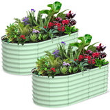 GARVEE 2-Pack Galvanized Raised Garden Bed, 6' × 3' × 2', Deep Open-Bottom Oval Metal Planter Box with Rubber Edge, for Vegetables, Herbs & Flowers - Green(Rubber Edge)