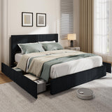 Garvee Corduroy Full Size Bed Frame with 4 Storage Drawers, Upholstered Platform Bed, Black, Bedroom Furniture, Full Size - Black