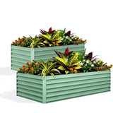 Garvee 2 Pcs 8x4x2 ft Galvanized Raised Garden Bed, 24" Tall Metal Planter Box, Rust-Resistant, Easy Assembly, Outdoor Gardening, Silver - Green
