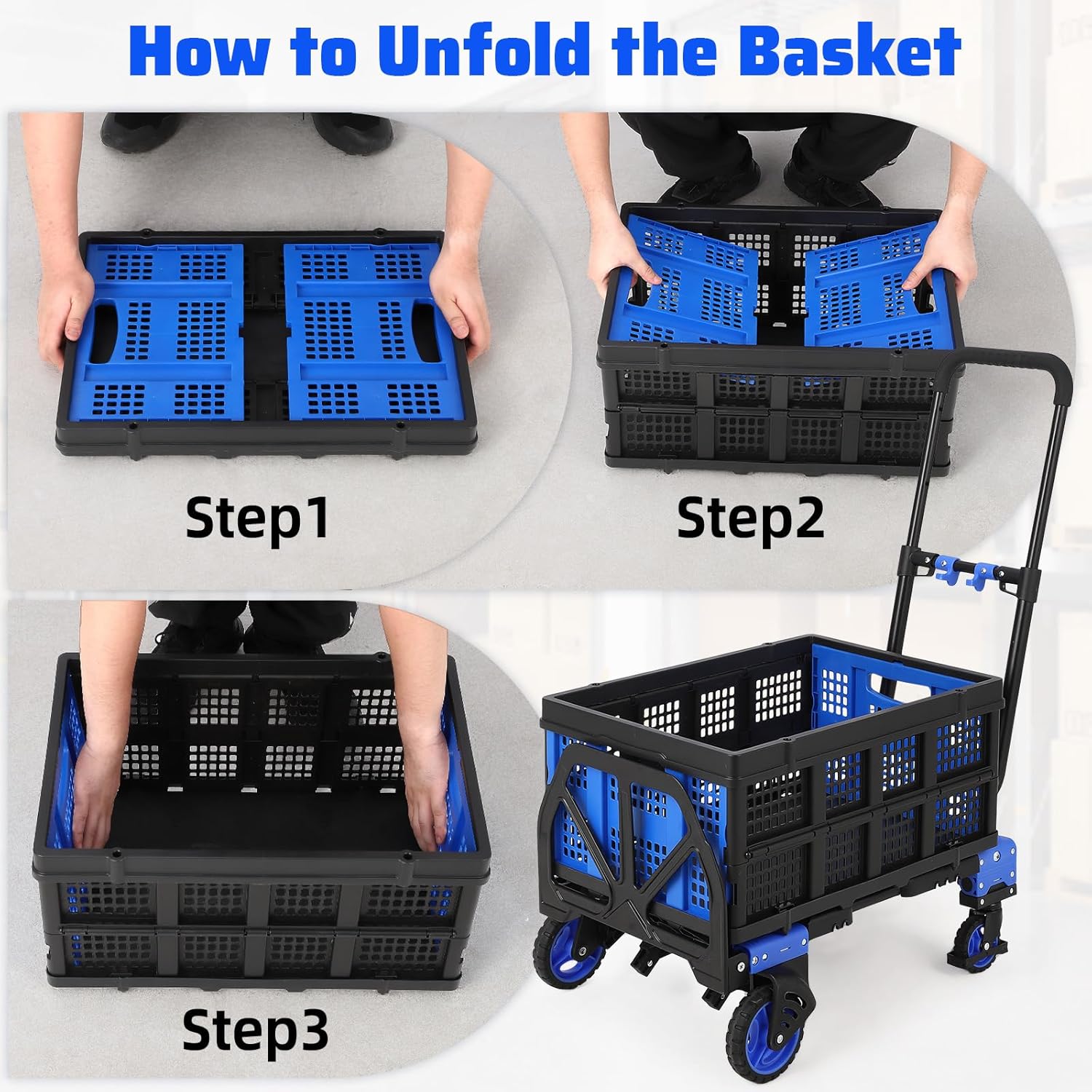 Garvee Folding Hand Truck Dolly with Basket, 2-in-1 Heavy Duty Dolly Cart with Wheels, 330LBS Capacity Convertible Handcart with Retractable Handle and 4 Wheels for Home Office Moving
