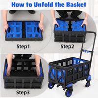 Garvee Folding Hand Truck Dolly with Basket, 2-in-1 Heavy Duty Dolly Cart with Wheels, 330LBS Capacity Convertible Handcart with Retractable Handle and 4 Wheels for Home Office Moving