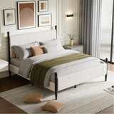 Garvee Queen Size Corduroy Upholstered Bed Frame With Vertical Stripes Headboard Vintage Metal Legs White Easy Assembly No Box Spring Needed - Queen White