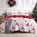 Garvee Christmas Duvet Cover Queen, Reversible Printed Comforter Cover Set Christmas Holiday Decorative Bedding, Soft Microfiber Red Duvet + 2 Pillow Shams (Christmas Reindeer and Snowflake, Queen) - Christmas White